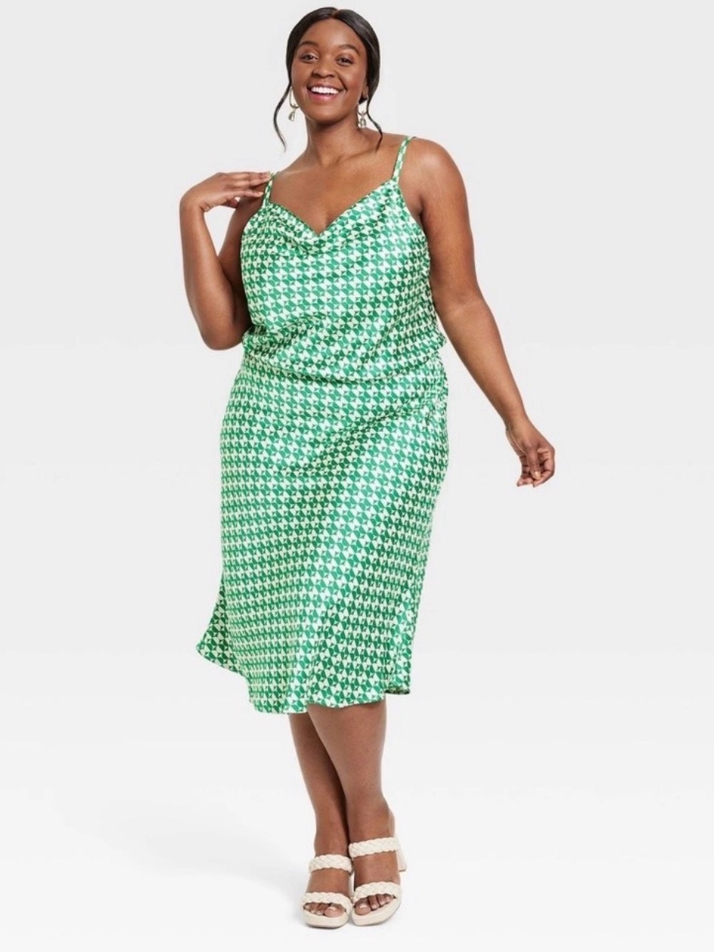 Ava &Viv green white abstract print sundress 2x nwot